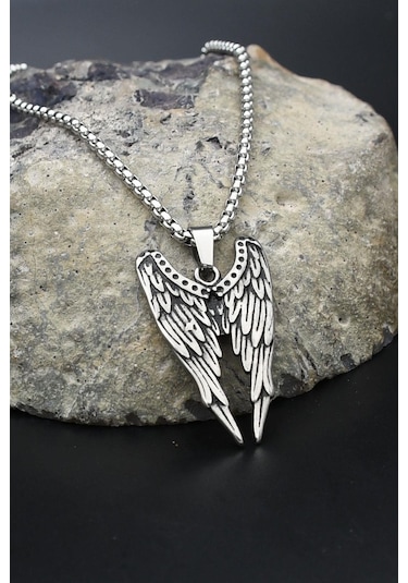 Kanat Motifli Kolye Paslanmaz Çelik Zincir 902298 Gümüş