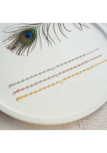 Queen Silver Jewelry 925 Ayar Gümüş Harf Bileklik Beyaz Zirkon Taşlı Tamtur Altın