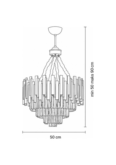Sima 50 Cm'lik Kristal Cam Taşlı Lüks Avize - Sarı Yaldız Sarı Yaldız