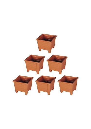 Omnipazar Sy-5847 Dekoratif Plastik Kare Ayaklı Saksı 15 Lt Kiremit 6 Adet
