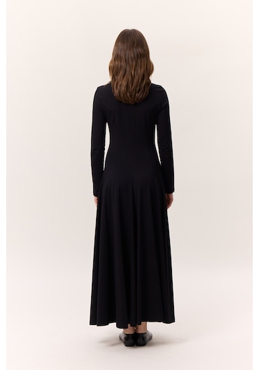 Kuplu Uzun Kollu Elbise Siyah Siyah