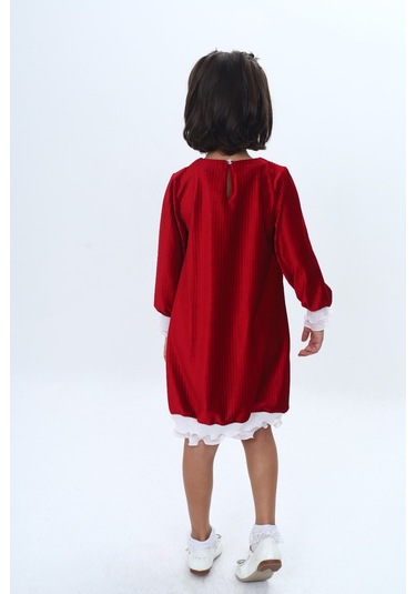 Toontoy Kız Çocuk Kadife Fırfır Detaylı Elbise Kırmızı