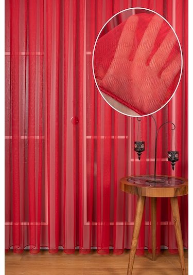 Kırmızı Grek Tül Perde Petek Zemin