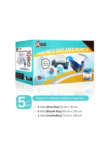 Vakumlu Hurç 5' Li Set Elbise Yorgan Battaniye Hurcu Poşet Hurç Vakumlu Saklama Torbası Şeffaf