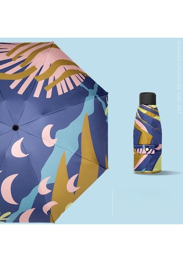 Yystore Kadın Ultra Hafif Beş Katmanlı Sekiz Kemikli Katlanır Güneş Şemsiyesi Ysld0336 Mavi