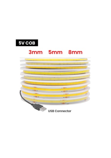 Epistarusb Kısılabilir Cob Led Şerit Işık 3mm/5mm/8mm Ra90 320leds/m 3000k-6500k Esnek Aydınlatma Yayan Color2 Whıte 0-5w 5m