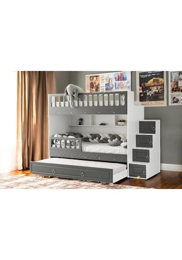 Kardelen Mdf Çelik Profilli Yavrulu Ranza Antrasit Beyaz M2 90 X 190 CM