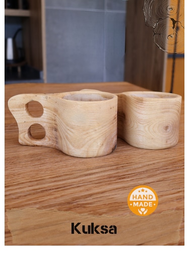 Asaf Atelier El Yapımı Kestane Ağacı Ahşap Kupa - Kuksa 2'li