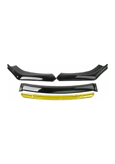 Sarı 4 Parça Ön Lip Universal Ön Tampon Eki Piano Black Sarı Renk