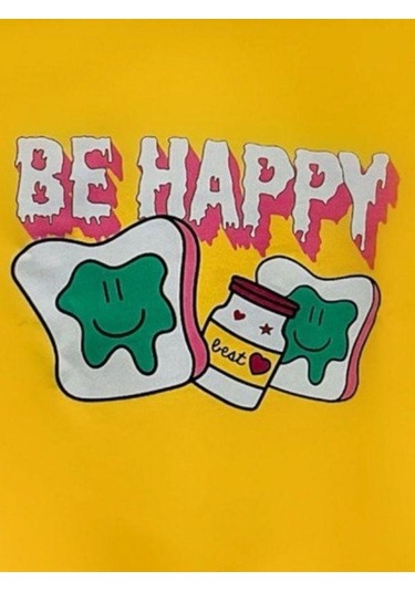 Zekids Kız Bebek Be Happy Baskılı Pamuklu Sweat-14460 Sarı