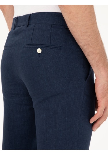 Cacharel Lacivert Slim Fit %100 Keten Pantolon