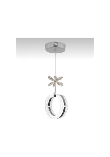 Aurea Model Gümüş 3 Renk Modu Ledli Kristal Taşlı Modern Salon Mutfak Oturma Odası Sarkıt Led Avize Gümüş