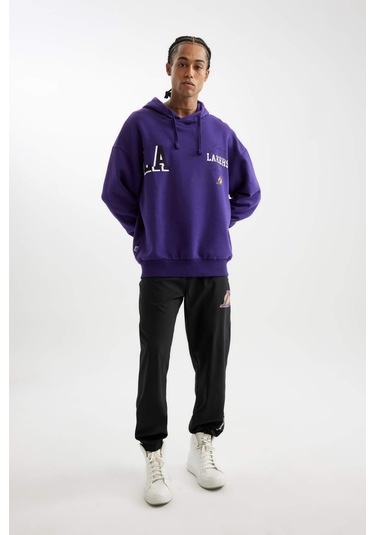 DeFactoFit NBA Los Angeles Lakers Dokuma Jogger Eşofman Altı Slim Fit Dar Kesim Cepli Ekstra Dar Paça D5647AX24AUBK81