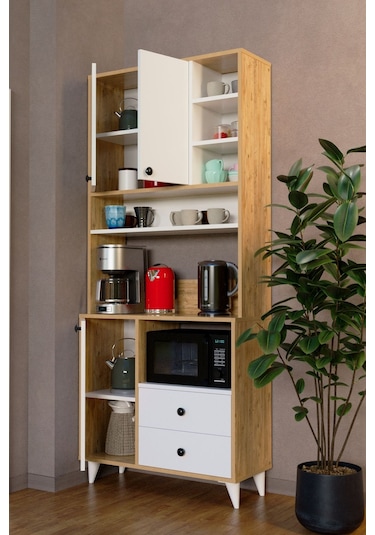 Atlas Kahve Köşesi Çok Amaçlı Dolap Beyaz Atlantik Çam Beyaz Atlantik Çam