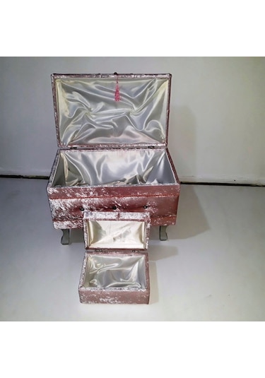 Ankara Mobilya Kapitone Kadife Çeyiz Sandığı 3'Lü Pembe