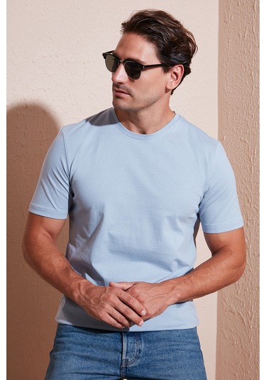 Buratti Pamuklu Regular Fit Bisiklet Yaka Erkek T Shirt 59020204 Açık Mavi