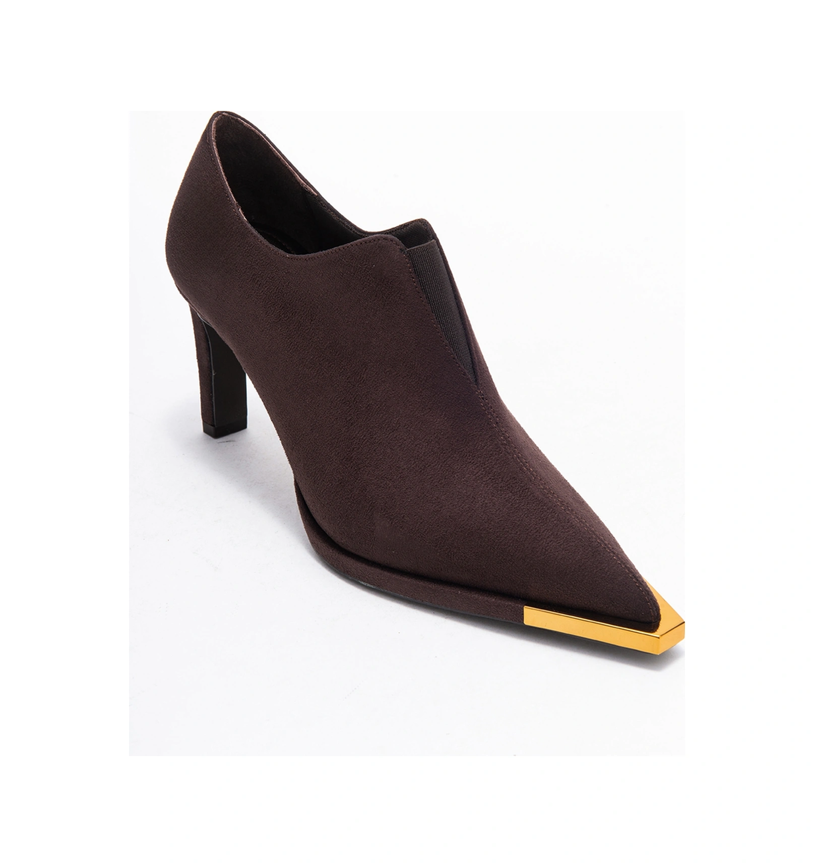 Nıva Kahverengi Süet Altın Detaylı Lastikli Kadın Bilekte Topuklu Ayakkabı Kahverengi