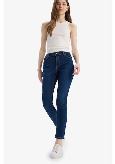 DeFacto Rebeca Skinny Fit Yüksek Bel Düz Paça Uzun Jean Taş Yıkama Pantolon D8178AX25SPNM34