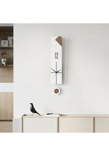Cajuart Modern Uzun Ahşap Beyaz Düz Çizgili Sarkaçlı Duvar Saati