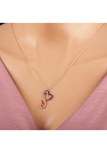 Himarry Gümüş Rose Kalpli Kelebek Kadın Kolye Beyaz