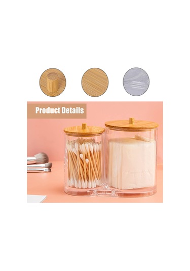 Xiyyadms Transparent Ps İki Bölmeli Koton Saplı Ve Koton Topuzu Saklama Kutusu - Toz Koruyucu Makyaj Temizleme Aletleri Depolama Kutusu Şeffaf