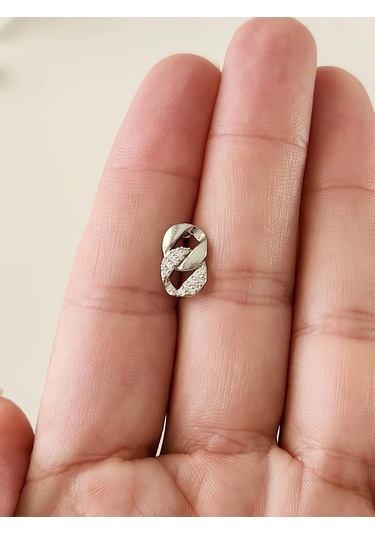 Eva Takı Store Gurmet Zincir Model Kıkırdak Tragus Helix Piercing Gümüş Renk Küpe Gümüş