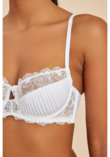 Paris Ekru Balenli Dantelli Dolgusuz Toparlayıcı Balkonet Sütyen ekru
