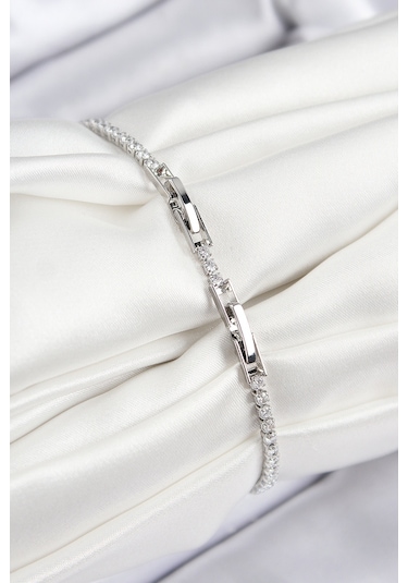 Pirinç Zirkon Taşlı Pembe Kalp Model Gümüş Renk Kadın Bileklik - Tj-bb7698 Diğer