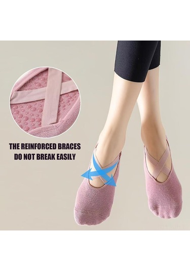 Jeehugo Kadınlar İçin 5 Çift Yoga Çorapları - İç Mekan Pilates Sporu, Zemin Kullanıma Uygun, Düz Renk, Ayak Bileği Bağcıklı Egzersiz Çorapları Diğer