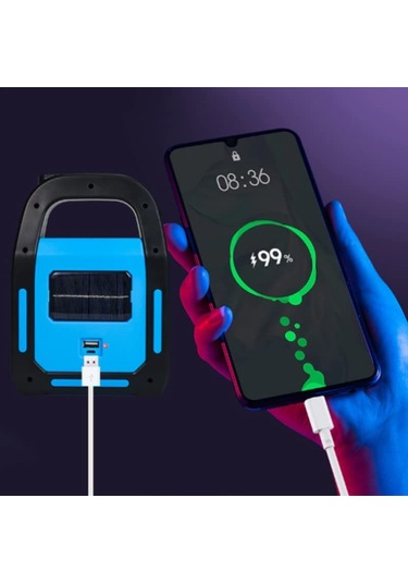 Sekatech Solar Işıldak Fener Taşınabilir Güneş Enerjili Ve Usb Mavi