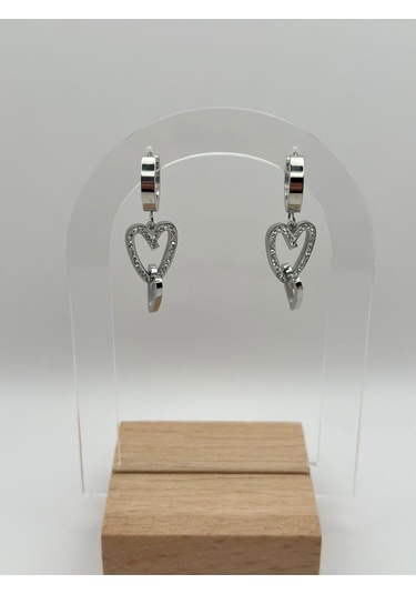 Arnes Jewelry Çelik Zirkon Taşlı Kalpli Küpe Ar304nes Gümüş