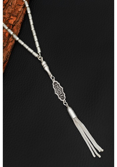 İsimli Gümüş Tesbih Kapsül Kesim Kişiye Özel İsim Yazılı Gümüş Tesbih 925 Ayar St385 Gümüş - Siyah