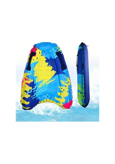 Honeybeeshop 1 Adet Çok Renkli Çocuk Sörf Tahtası Tutma Sapı İle Taşınabilir Dayanıklı Polimer Plaj Sörfü Ve Yüzme İçin İdeal Mavi Sarı Çizgili Tasarım