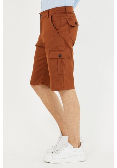 Erkek Lacivert Renk Kargo Yandan Cepli Esnek Kumaş Slim Fit Kapri Şort M