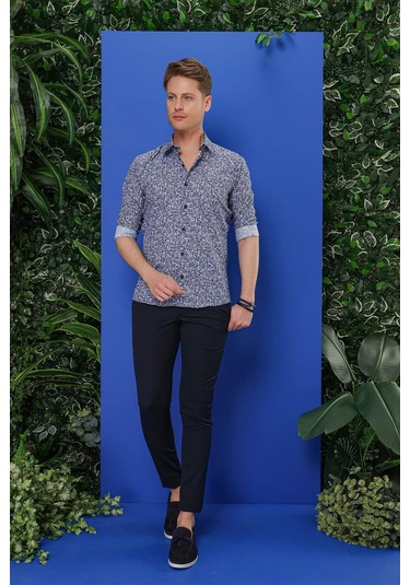 G 1541 Slim Fit Lacivert Klasik Gömlek Lacivert