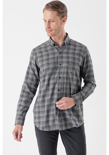 Siyah Uzun Kollu Ekoseli Gabardin Sert Yaka Cepli Casual Comfort Fit Gömlek 1004235113-siyah Siyah