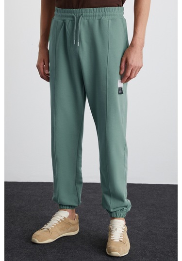 ROWAN Erkek Organik Pamuklu Relaxed Fit İçi Polarlı Süs etiketli Jogger Yeşil Eşofman Altı