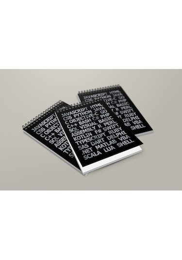 Notebook for Developers - Programming Languages - Siyah - Kısmi Lak'lı Yumuşak Kapak - 50 Yaprak - Kareli - Spiralli Bloknot
