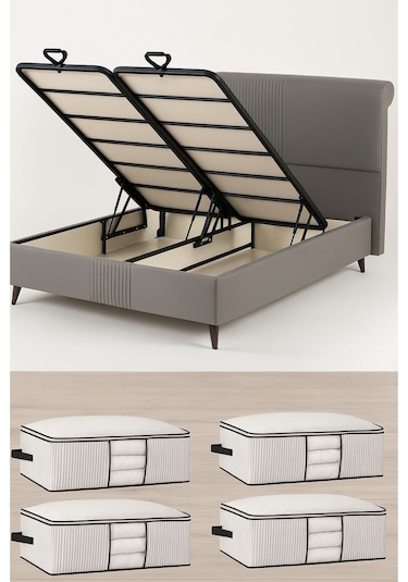 Baza Altı Uyumlu 4 Adet Lüks Pencereli Dolap Hurcu 64x45x22 Cm Beyaz Beyaz