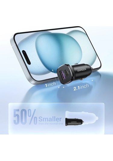 Ugreen 30w 2 Portlu Araç İçi Şarj Cihazı Çakmaklık Adaptörü, 25845