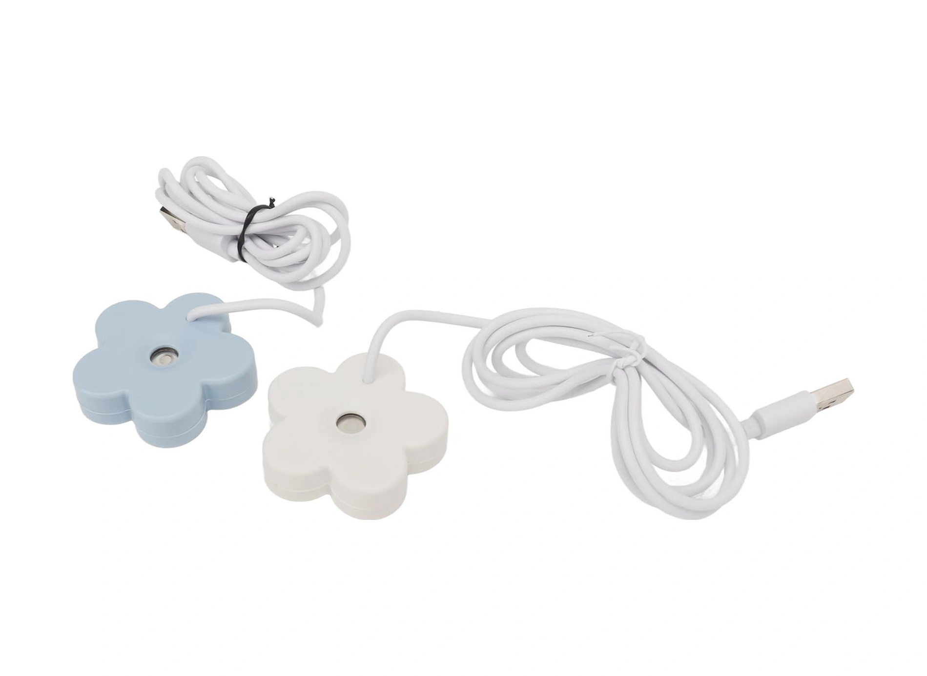 Geeroyoo Beyaz Ve Mavi Mini Çiçek Desenli Usb Nemlendirici, Ev Ve Araç İçin Taşınabilir, Su Yokken Otomatik Kapatma, Sessiz Çalışma, Ipx7 Su Geçirmez 2 Adet Paket