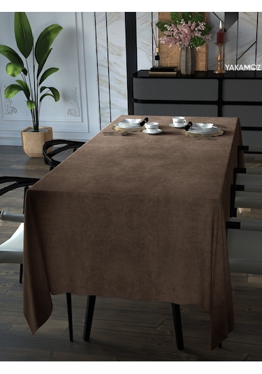 Kaju Rengi Kadife Dokulu Masa Örtüsü Dertsiz Velvet Touch Serisi Kaju Rengi