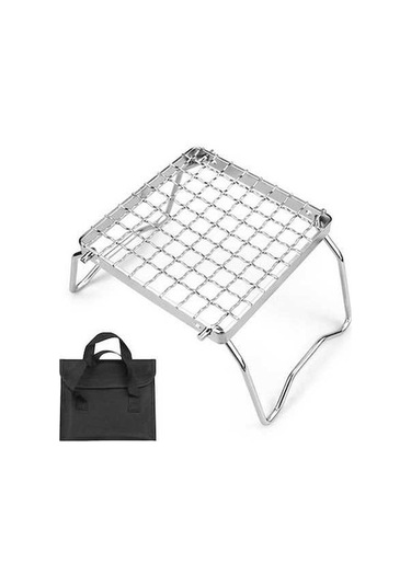 Pazly Vkemall Mini Paslanmaz Çelik Izgara Standı, Katlanır Barbekü Kamp & Piknik Gümüş