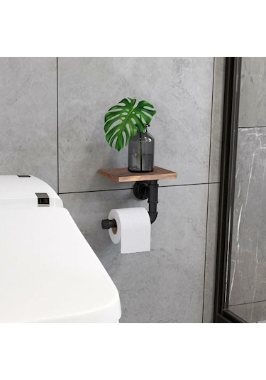 Novahub Raflı Tuvalet Kağıdı Tutucusu, Banyo İçin, Endüstriyel Tarz, Vintage, Rustik, Ev Dekorasyonu, 20x15x1.5cm, Ahşap, 865g Diğer