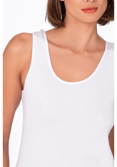 Kadın Pamuklu Ribana Esnek Biyeli Kalın Askılı Örme Atlet Beyaz K0111-beyaz