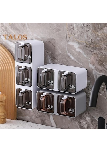 Gri Duvara Monte Baharat Kavanozları 300/600/900/1200 Ml Kaşıkla Düzenleme Kutusu Yerden Tasarruf Sağlayan Mutfak Depolama Ev Tedarik 900ml 3 Gri