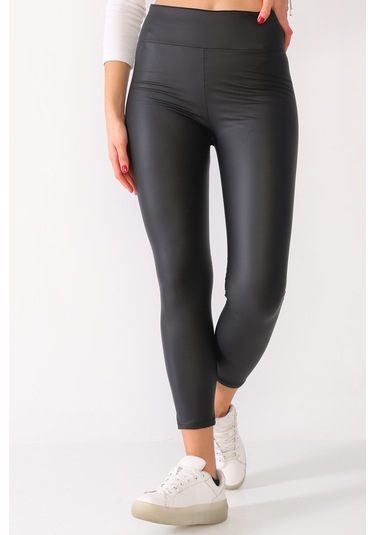 Dar Kalıp Kışlık Şardonlu Siyah Mat Deri Tayt 001