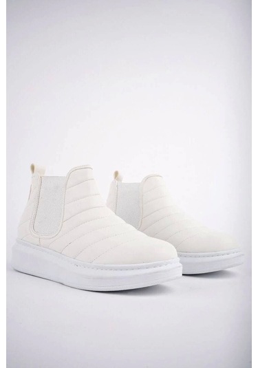 Slw205 Boston Bağcıksız Cilt Erkek Spor Bot Bt Beyaz Beyaz