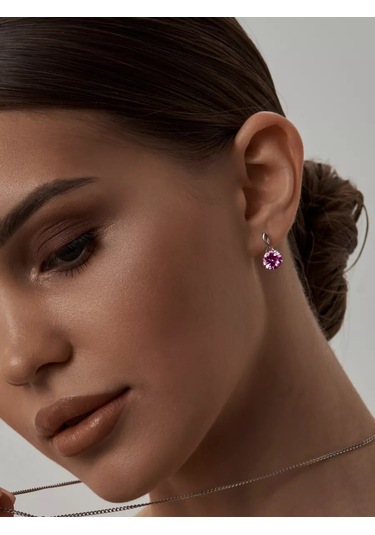 Asj Büyük Taşlı 925 Ayar Gümüş Küpeler 238437692 Pembe