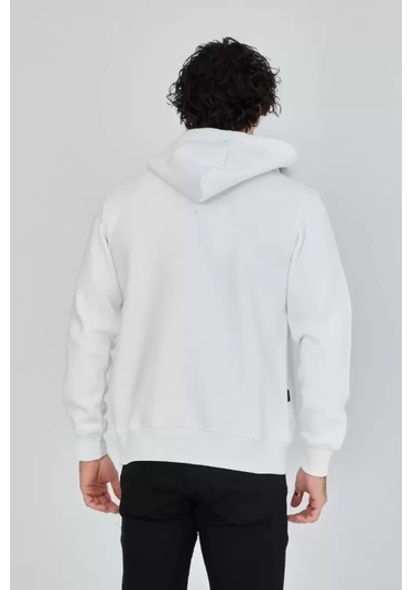 Unisex Tam Fermuarlı Kapşonlu Sweatshirt - Beyaz renkli Çok Renkli